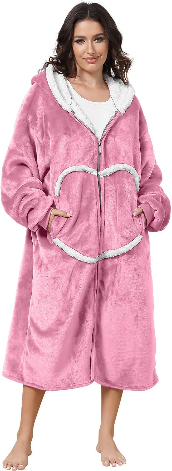 FEELJAM Decke mit Ärmeln und Kapuze, Kuscheldecke Hoodiedecken mit Reissverschluss und Taschen 120 R