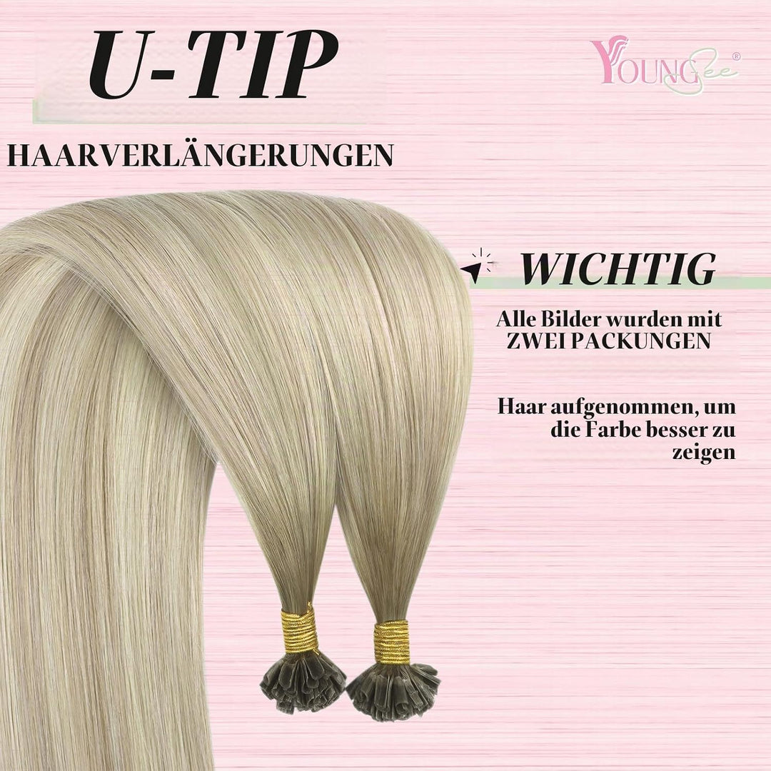 YoungSee Bonding Extensions Echthaar Ombre 40 cm Extensions Echthaar Bondings Aschblond Ombre Blond