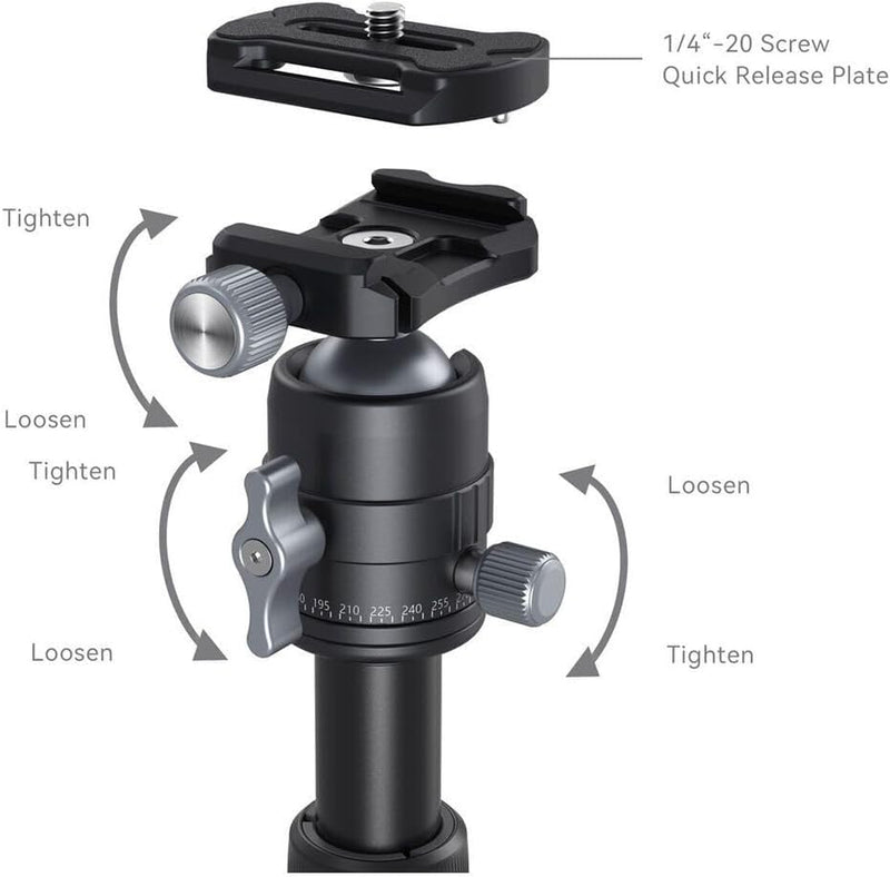 SMALLRIG Aluminium Mini Stativ Tripod 20"/52 cm Desktop Stativ mit 360° Kugelkopf, kompaktes Kamera