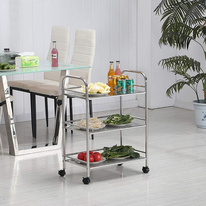 LANTUS Edelstahl Küchenwagen 3 Etagen Servierwagen Bad-Rollwagen-61 * 36 * 75 cm dreischichtiger Gew