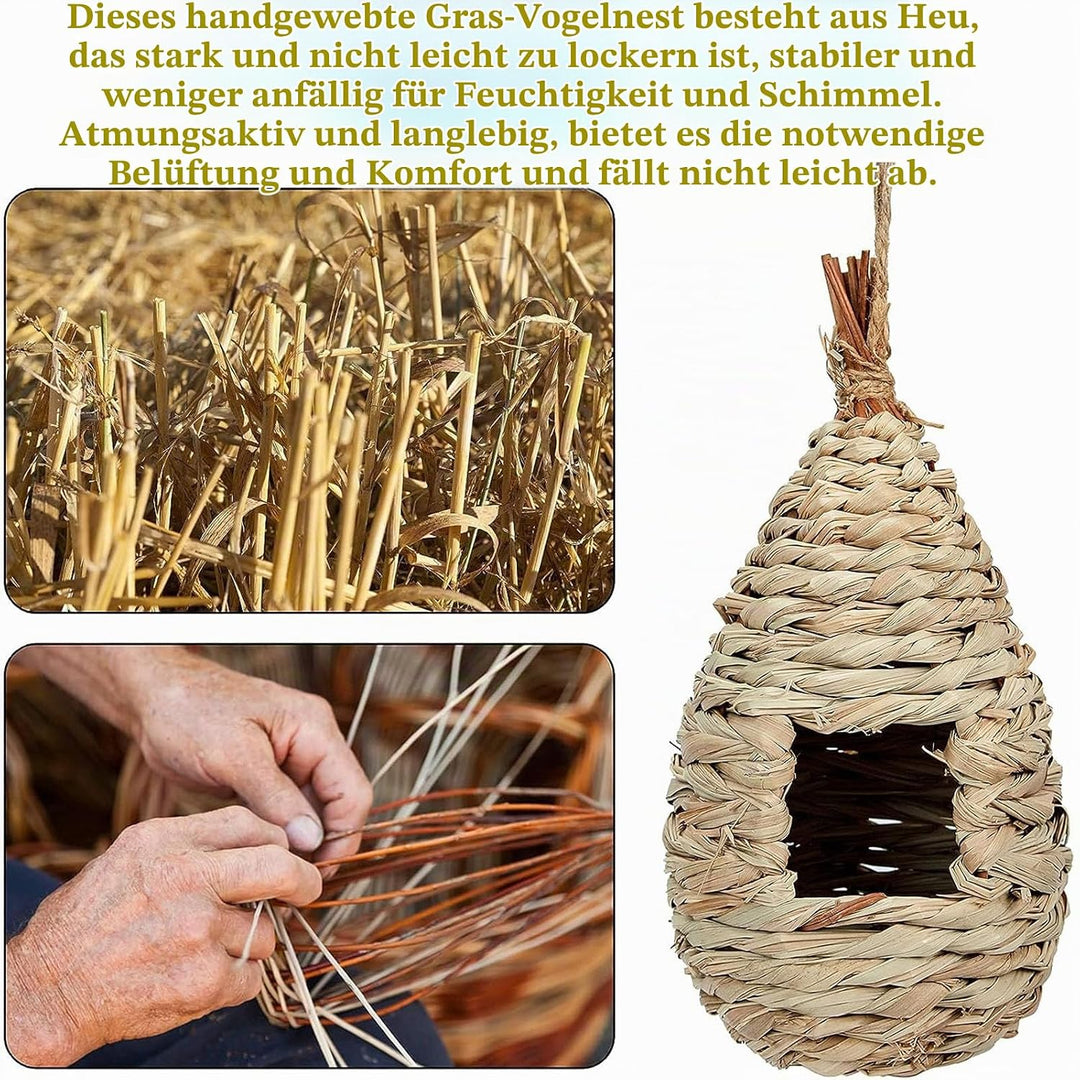 Vogelnest Gras, 2 Stück Gras Bird Nest, Vogelhäus, Handgewebte Vogelhäuser, Vogelhäus zum Aufhängen