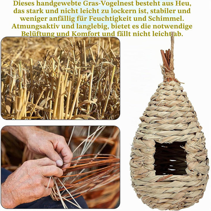 Vogelnest Gras, 2 Stück Gras Bird Nest, Vogelhäus, Handgewebte Vogelhäuser, Vogelhäus zum Aufhängen