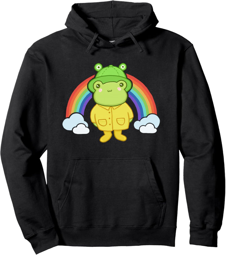 Cute Frog with Hat Rainbow Kawaii Aesthetic Cottagecore Frog Pullover Hoodie