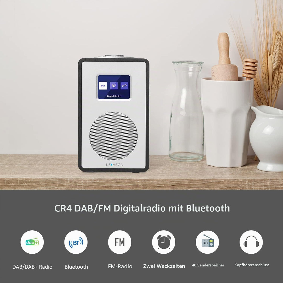 LEMEGA CR4 DAB/DAB+ und UKW Digitalradio,Bluetooth Lautsprecher, DAB Radio,Doppelwecker,Küchen/Schla
