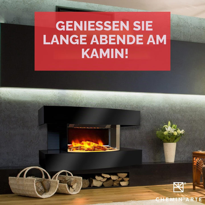 Chemin'Arte - Elektrischer Kamin zur Wandmontage, Design Lounge, mittelgross, Schwarz
