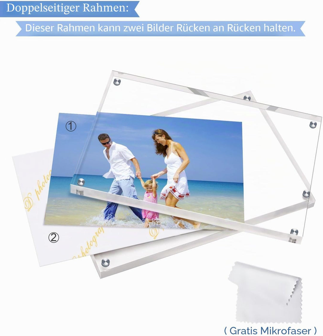 AMEITECH Acryl Bilderrahmen, 9x13 cm transparent, doppelseitig magnetisch Bilderrahmen, Desktop rahm