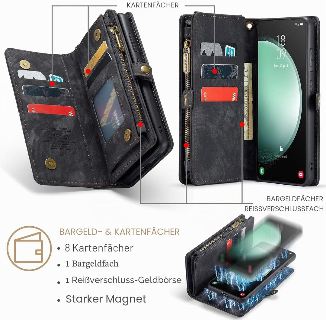 UFinetech für Samsung S23 FE Hülle, Stossfest Kartenfach Magnetisch Abnehmbare Tasche Samsung Galaxy
