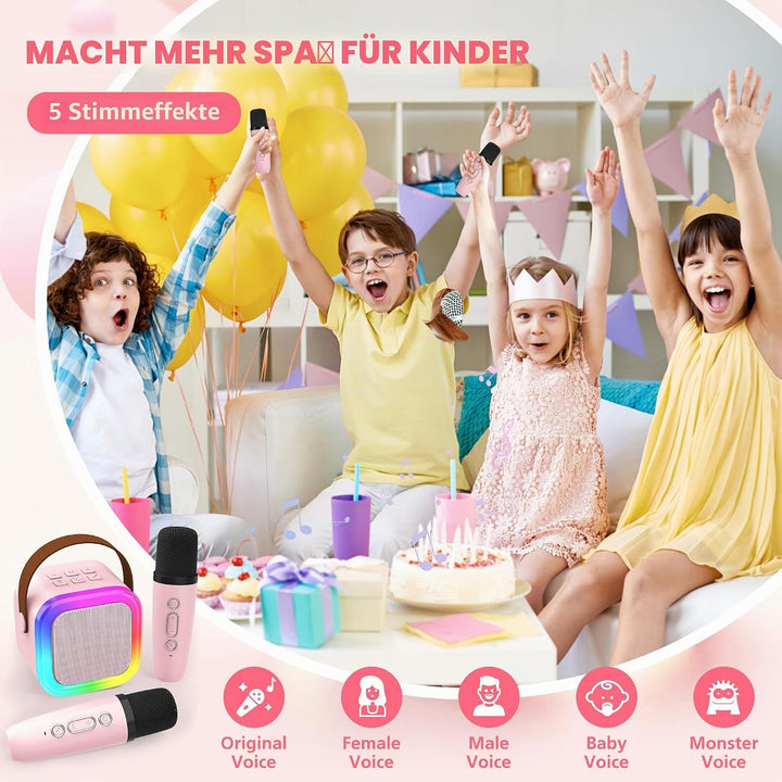 Karaoke-Maschine für Kinder Erwachsene, tragbare Kinder-Karaoke-Lautsprecher mit 2 drahtloses Mikrof