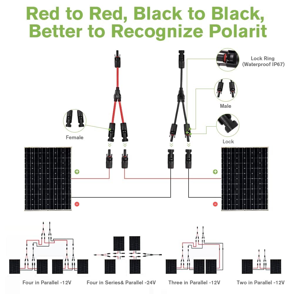 URAQT Solarkabel Y Verteiler, 6 mm² Solarkabel Y2 Solar Cable Wasserdicht Y Splitter 10AWG Plug & Pl
