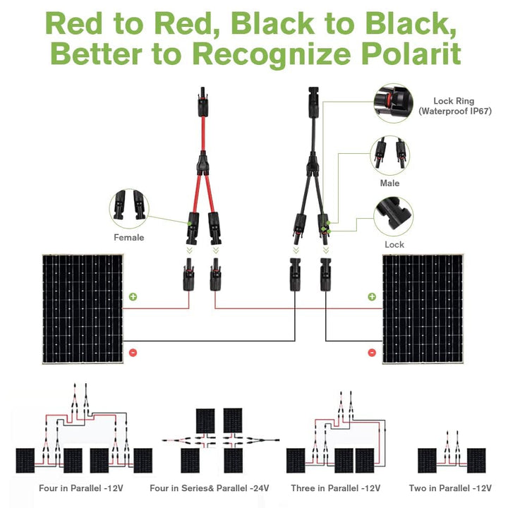 URAQT Solarkabel Y Verteiler, 6 mm² Solarkabel Y2 Solar Cable Wasserdicht Y Splitter 10AWG Plug &amp; Pl