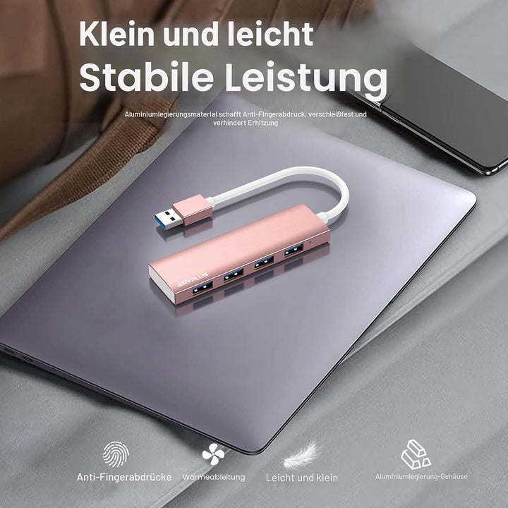 USB 3.0 Hub - Aluminiumlegierung Ultra Slim 4-Port Verteiler für Laptop, PC, iMac, Mac Pro, Surface