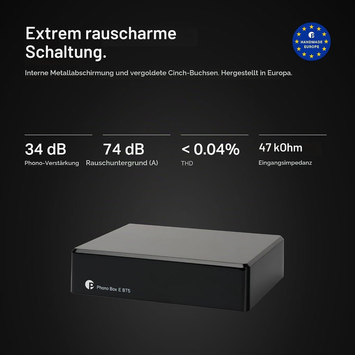 Pro-Ject Phono Box E BT 5, Kabelloses BT5-Streaming mit aptX HD für Phono und Line Quellen, Schwarz