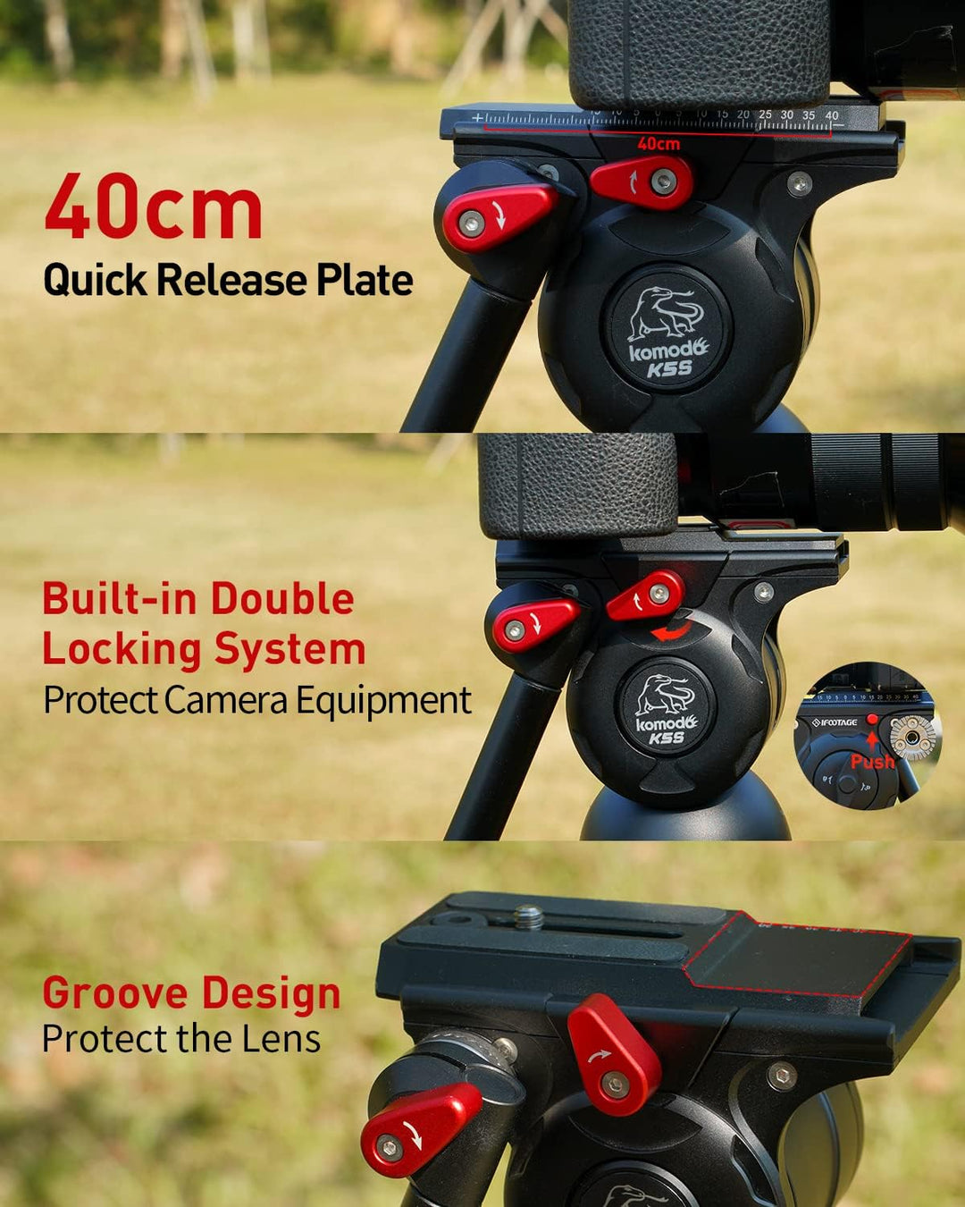 IFOOTAGE Gazelle Stativ TC6S Uprise + Komodo K5S,65"/165 cm Kohlefaser Kamerastativ mit Fluidkopf au