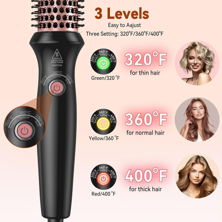 Thermal Brush, Thermobürste Wärmebürste 3 in 1, 32mm Rundbürste Stylingbürsten mit 160-204℃, Kompakt