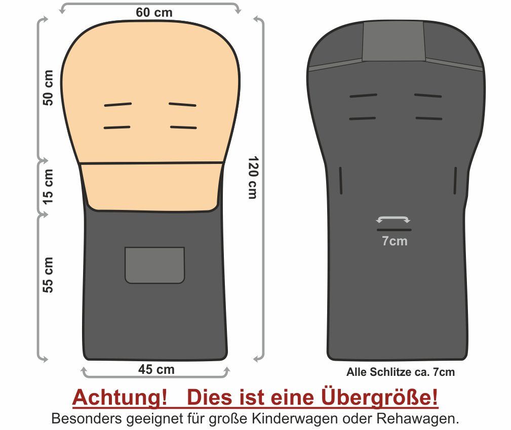 Baby-Joy Fusssack KAI 120 cm filzfrei aus Lammwolle und Polyester für Kinderwagen, Buggy und Schlitt