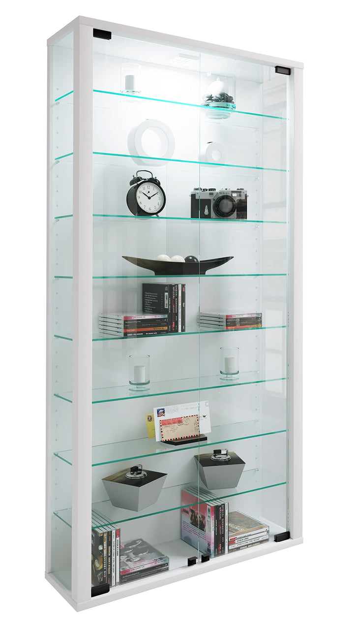 VCM Wandvitrine Sammelvitrine Glasvitrine Wand Vitrine Regal Schrank Glas ohne Beleuchtung Weiss "Vi