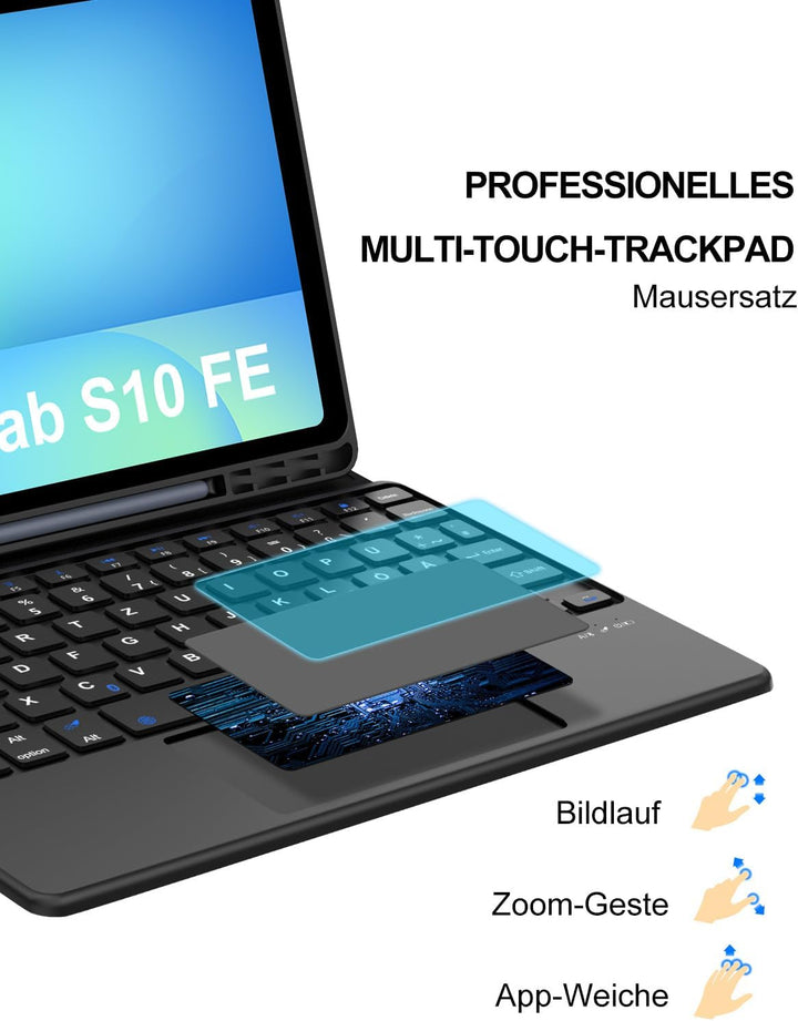 Hülle mit Trackpad Tastatur für Samsung Galaxy Tab S10 FE/S9 FE/S9 10,9/11 Zoll (2025/2023), Bluetoo