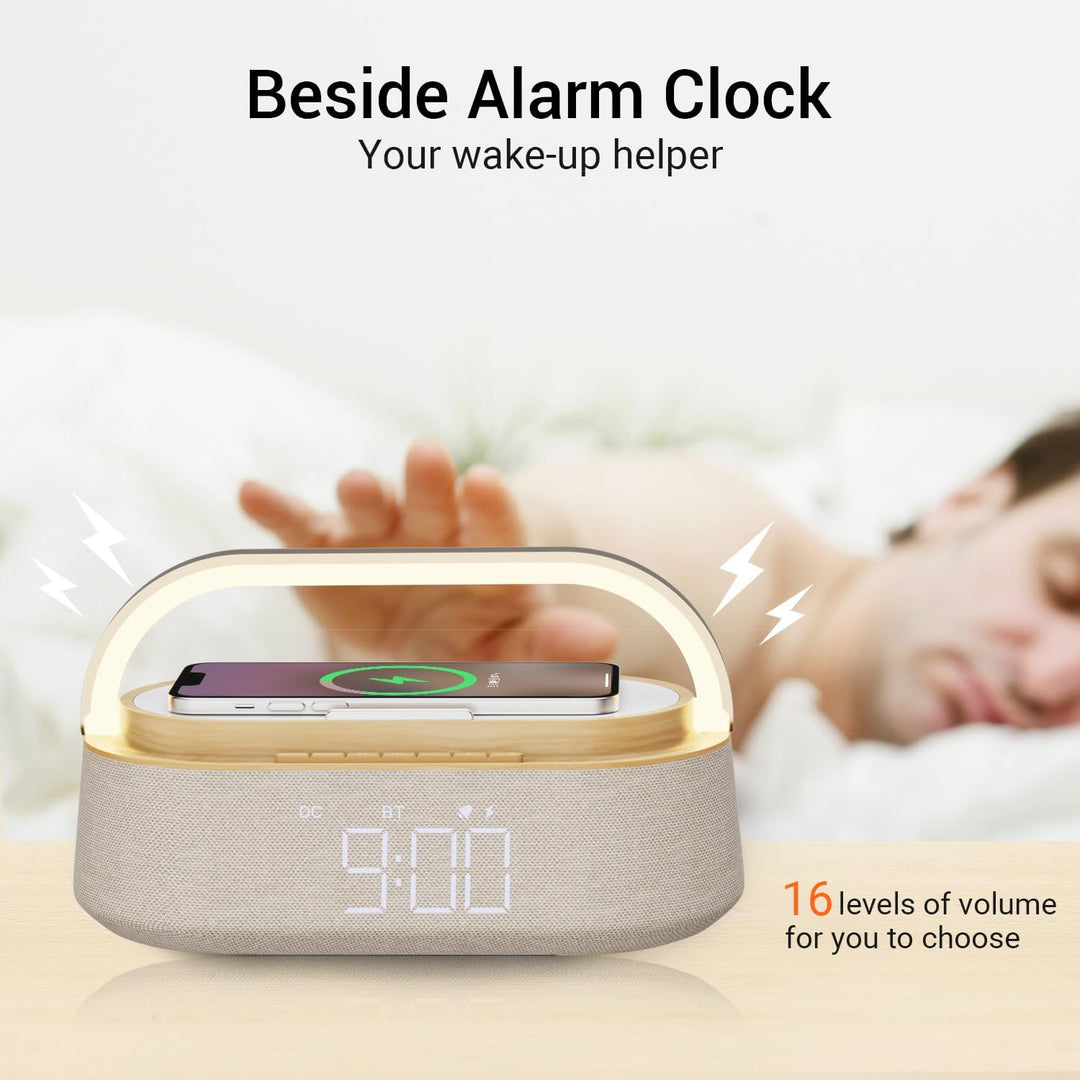 COLSUR Radiowecker Digital mit Wireless Charger, Bluetooth Lautsprecher mit USB-Ladegerät, Smart Wec