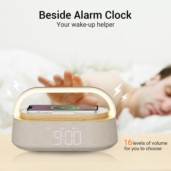 COLSUR Radiowecker Digital mit Wireless Charger, Bluetooth Lautsprecher mit USB-Ladegerät, Smart Wec