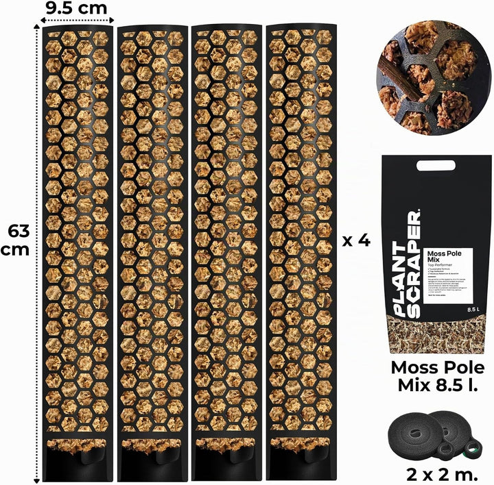 XL Moosstab für Monstera 4 x 63 cm - Erweiterbare Monstera Rankhilfe &amp; Zubehör-Set - Pflanzstäbe mit