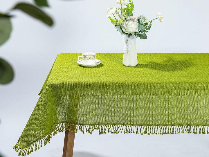 BEAUTEX Moa Weichschaum Tischdecke mit Fransen, Garten, Balkon, Terrasse, Camping - Oval 160x220 cm,