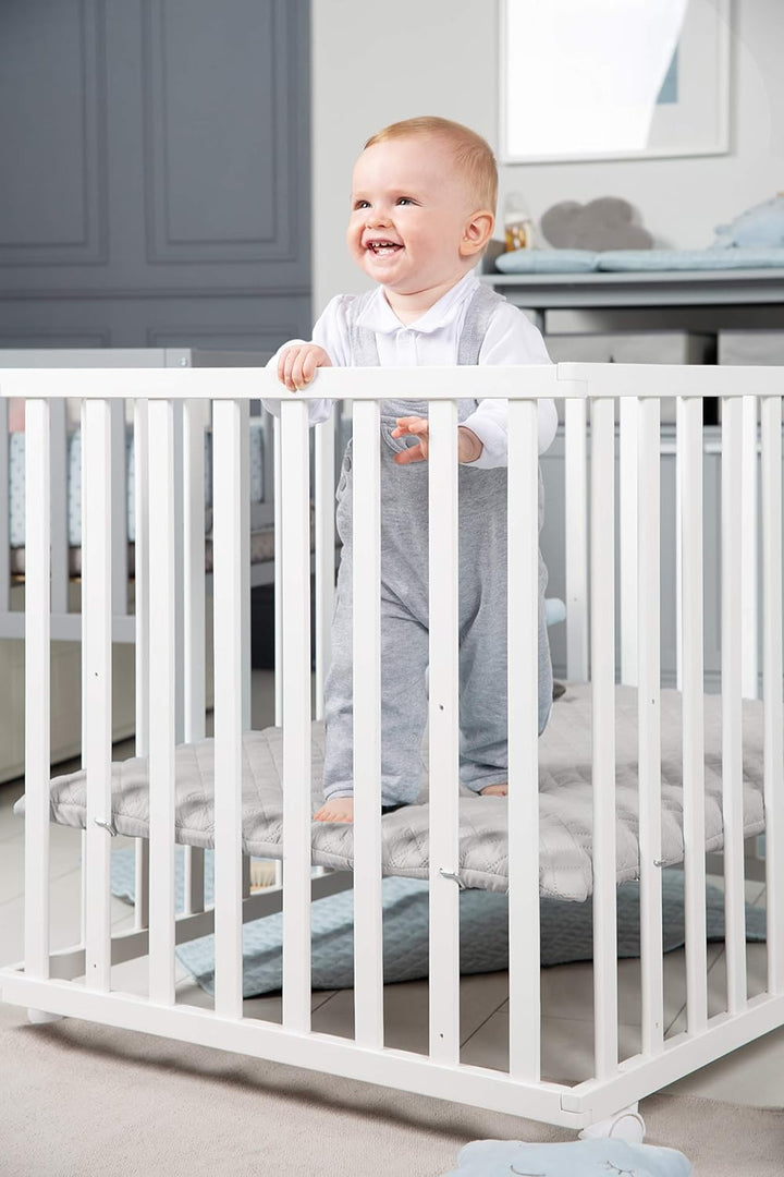 roba Laufgitter 75 x 100 cm - Baby Spielgitter + Einlage roba Style grau - 3-fach höhenverstellbar -
