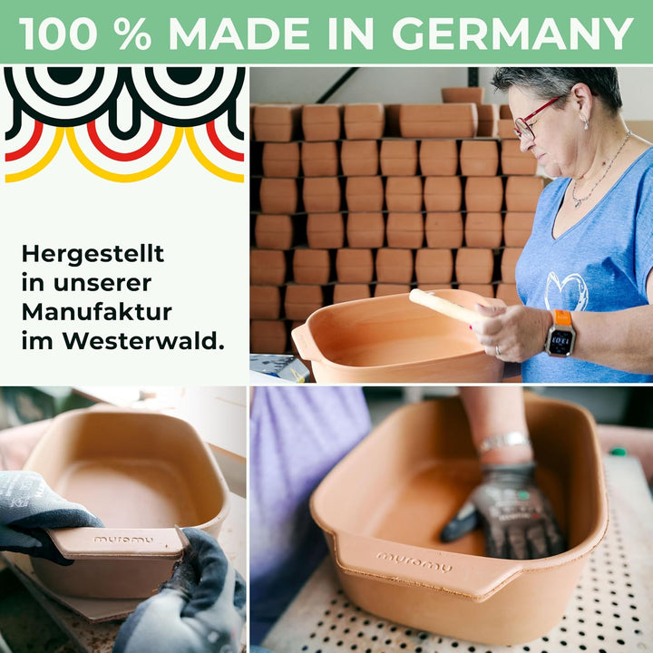 myromy® Bräter, Schmortopf &amp; Brotbackform aus Keramik Natur-Ton: Bratentopf, Dampfgarer &amp; Backform,