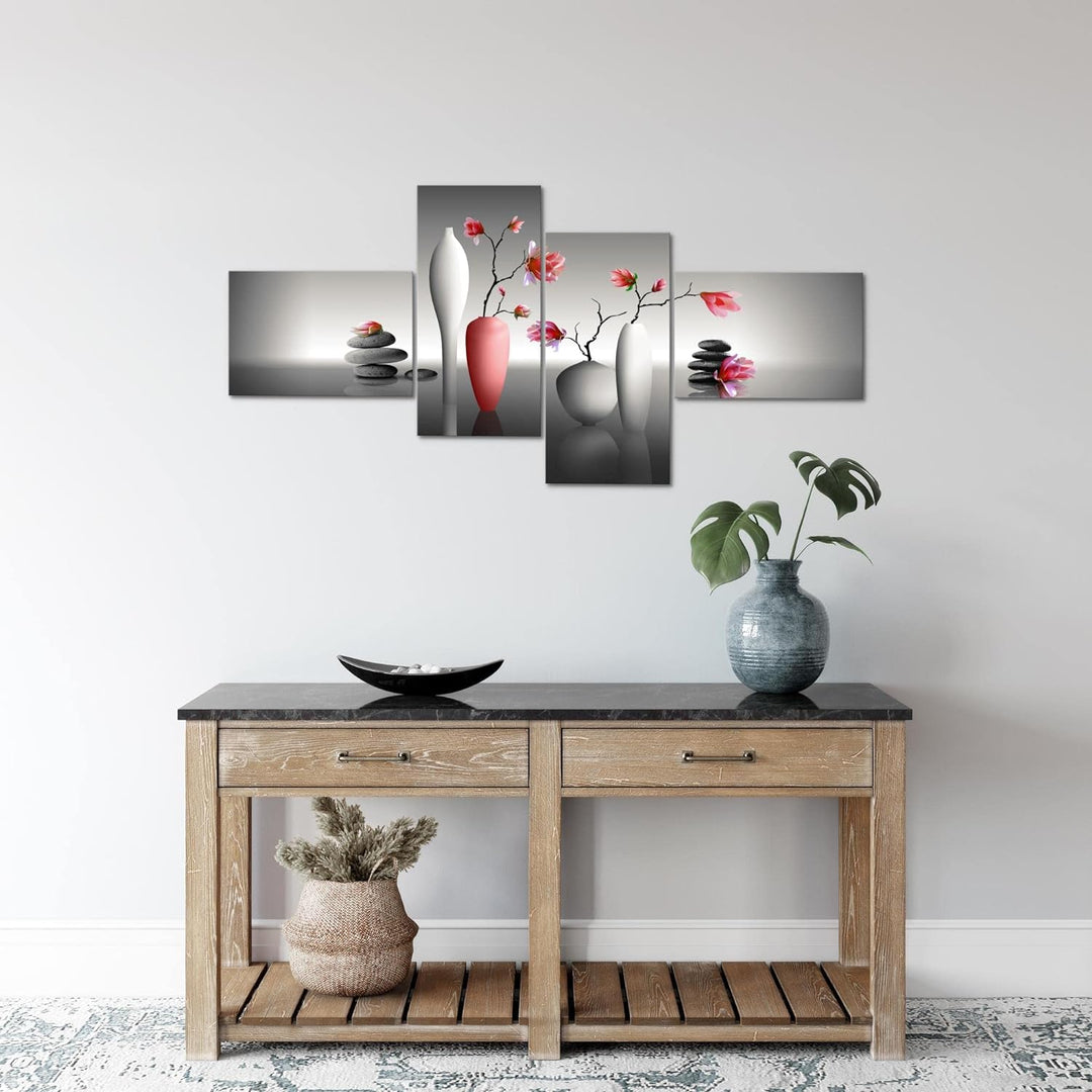 Runa Art Bild Modern Blumen Magnolien - Made in Germany - Wandbilder Spa Rot Grau 4 Teilig 036542b 1