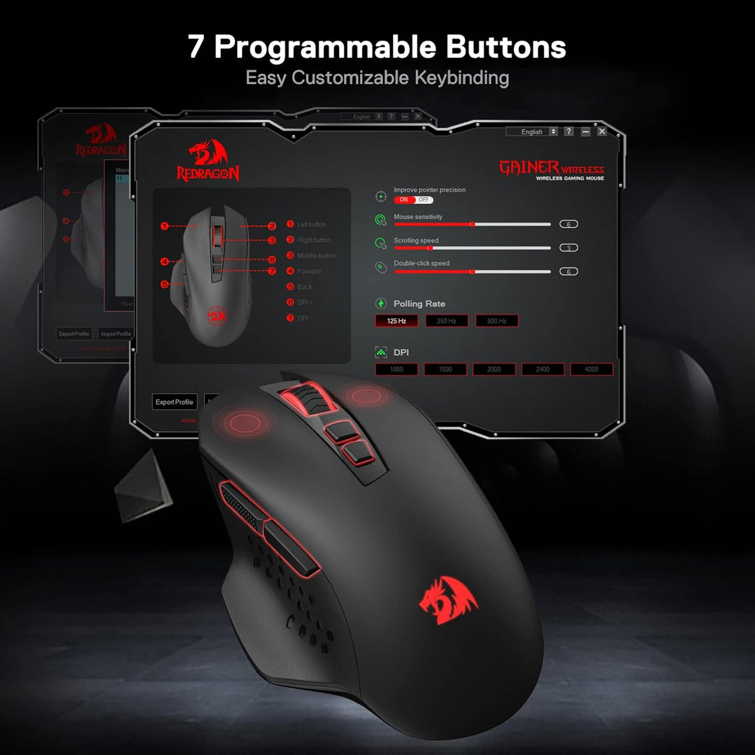Redragon M656 Gainer Kabellose Gaming Maus, 4000 DPI, 2.4Ghz Gamer Maus, Wiederaufladbare Gaming-Mau