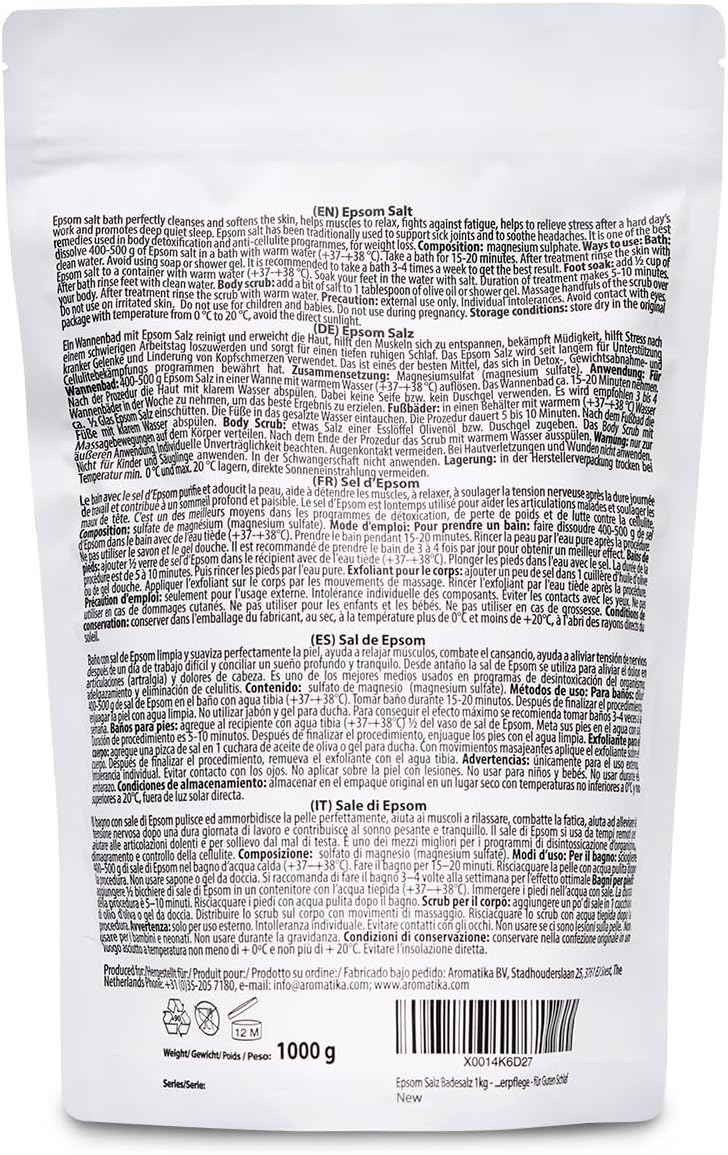 Epsom Salz Badesalz 1000g - 100% Natürliches Salz - Konzentrierte Magnesium quelle - Lindert Muskelk