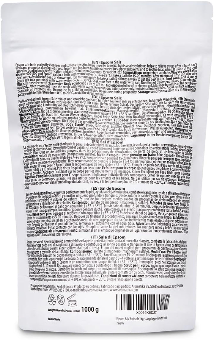 Epsom Salz Badesalz 1000g - 100% Natürliches Salz - Konzentrierte Magnesium quelle - Lindert Muskelk