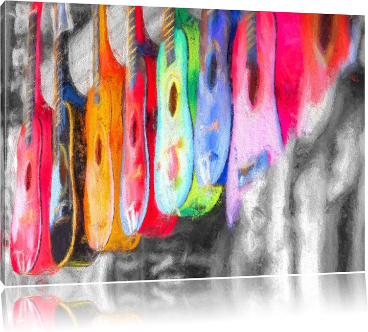 klassische Gitarren auf dem Markt schwarz/weiss Deluxe Format: 100x70 cm auf Leinwand, XXL riesige B