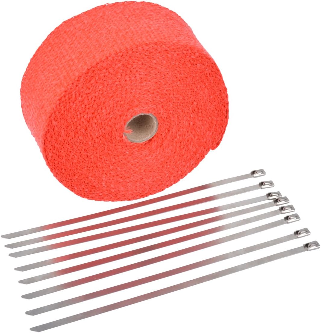 KATUR 2 "x50Ft Auspuff Heat Wrap Tap Header Glasfaser Wrap Kit mit 8 Stück 11,8 Zoll Edelstahl Versc