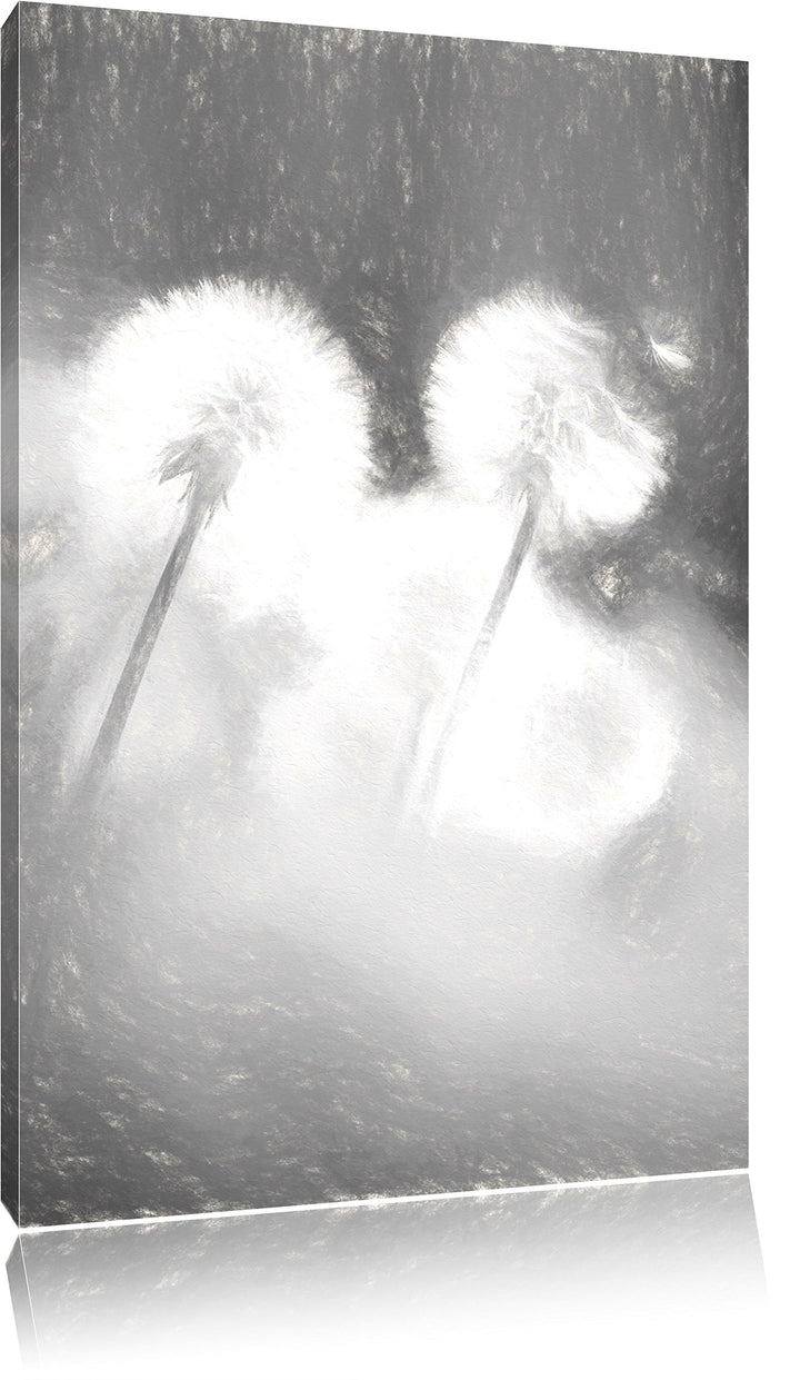Pixxprint Pusteblumen im morgendlichen Wind Kunst Kohle Effekt, Format: 100x70 auf Leinwand, 100x70