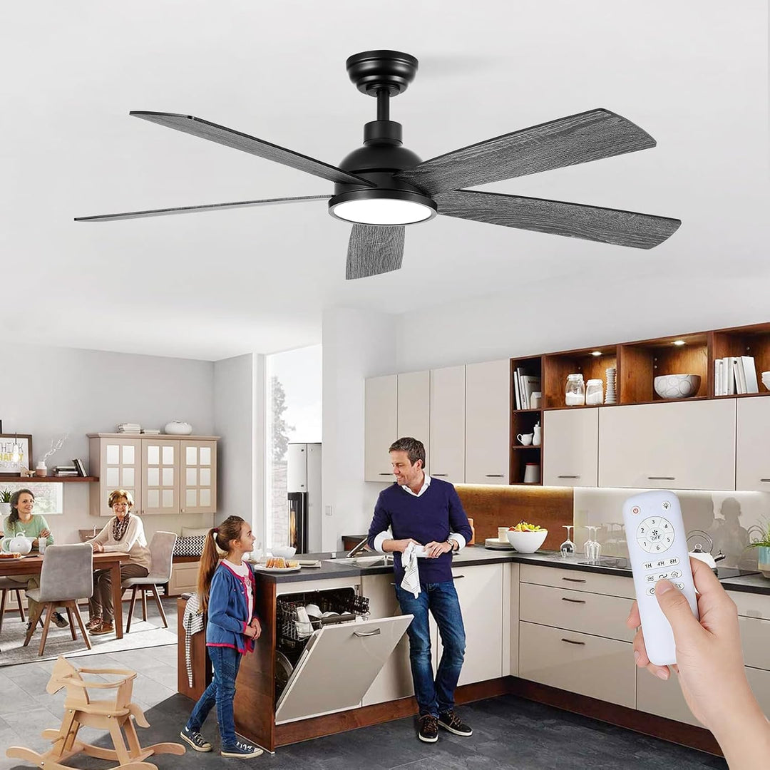 132 cm Deckenventilator mit Beleuchtung und Fernbedienung | 5 Holz Flügeln, doppelseitige Flügel, Ti
