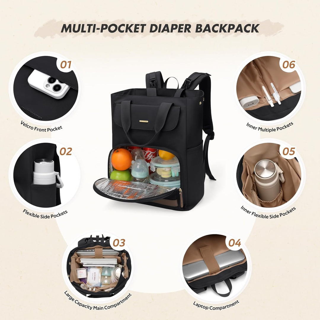 GOLF SUPAGS 25L Baby Wickelrucksack mit Tragbarer Wickelauflage und Kinderwagengurte, Lsoliertes Lun