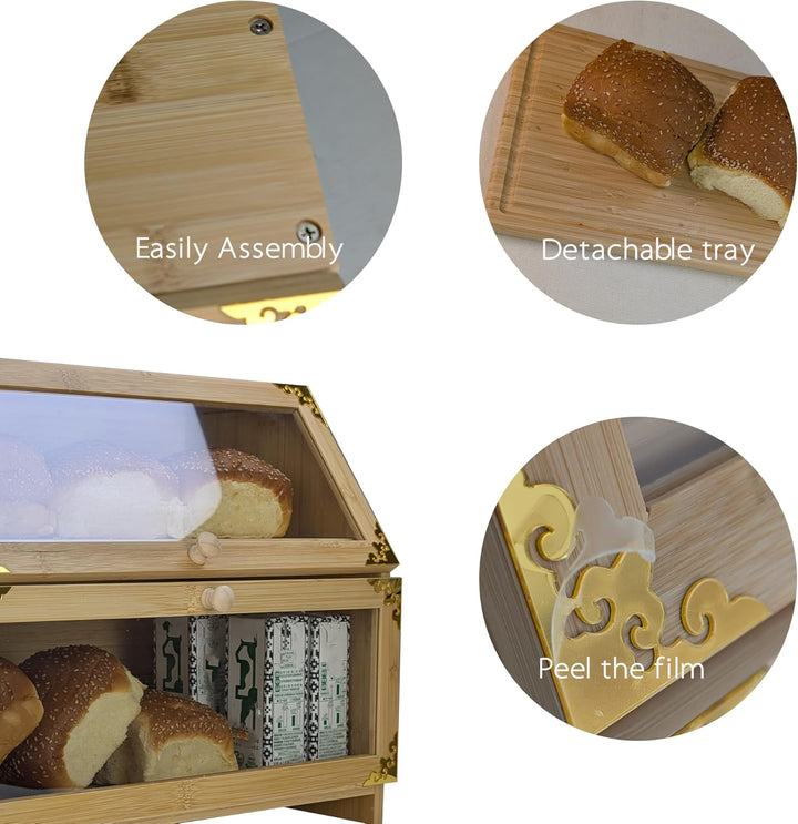 ARTAWEIN Extra grosse Bambus-Eck-Brotbox für Küchenarbeitsplatte – Doppelschichtiger, luftdichter Br
