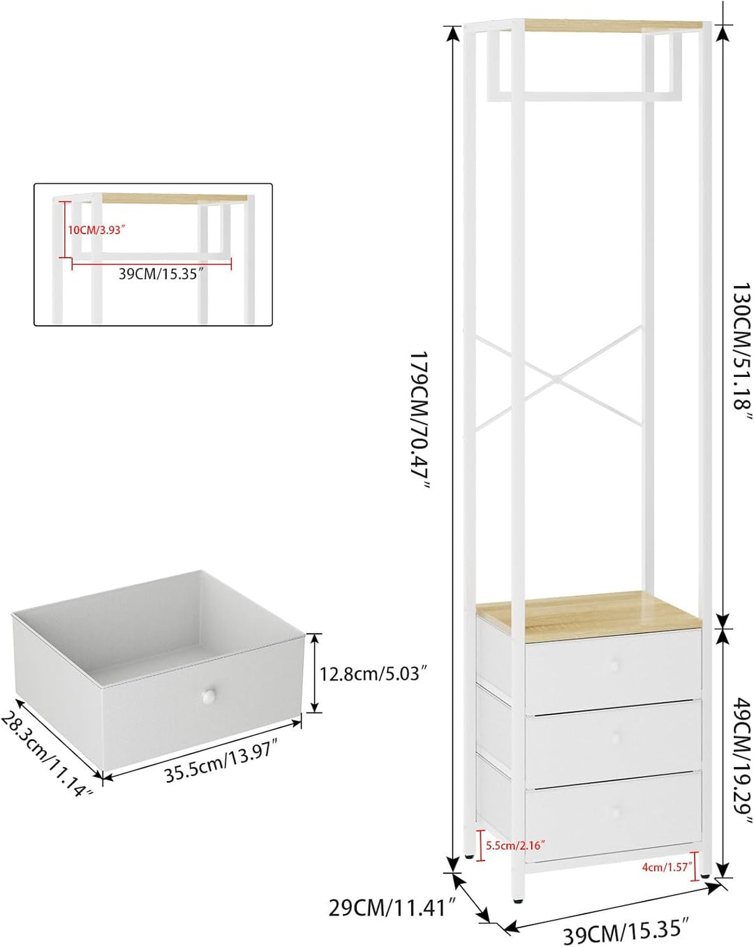YMYNY Kleiderständer mit Vlies-Schublade, freistehender hoher Schrank-Organizer, hoher Kleiderstände