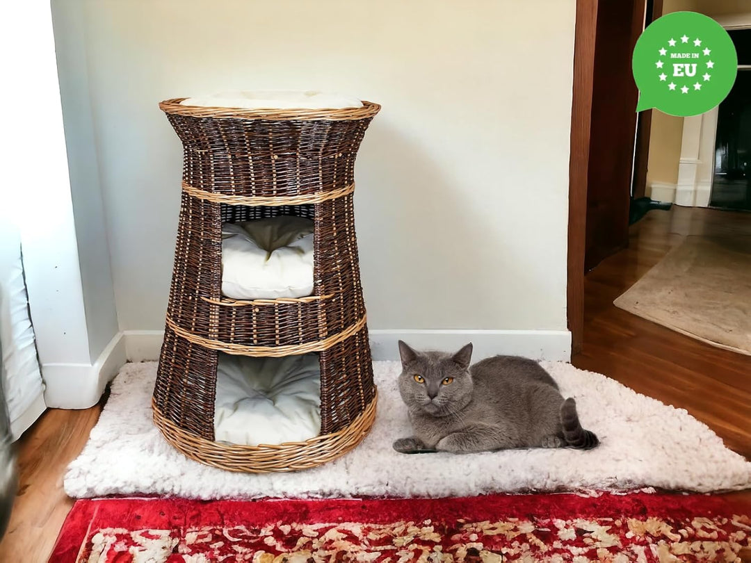 Katzenkorb zum Schlafen – Katzenhütte Indoor – Grösse: 43 x 49 x 70 cm rund – Katzenhöhle aus Weide