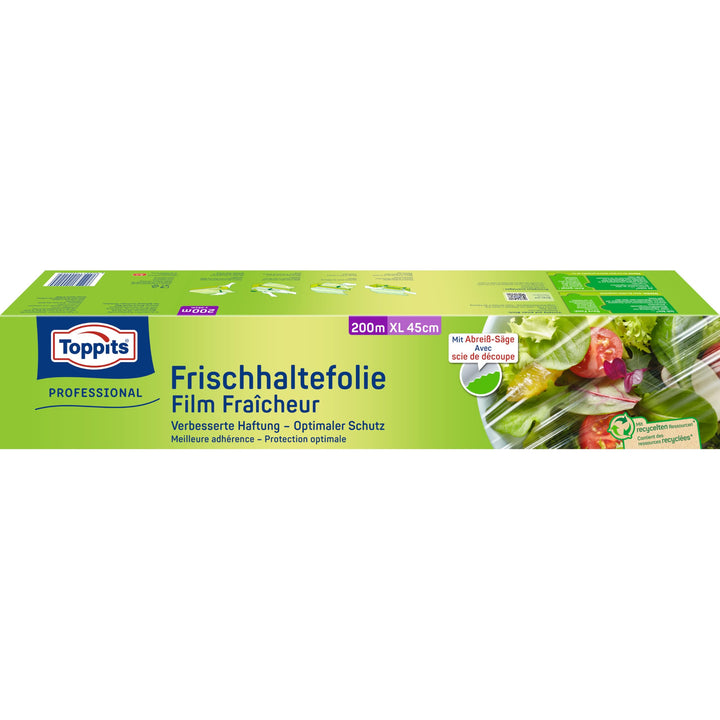 Toppits Frischhaltefolie 200 m in 45 cm Breite, 1er Pack (1 x 1 Stück) XL, inkl. Abreishilfe