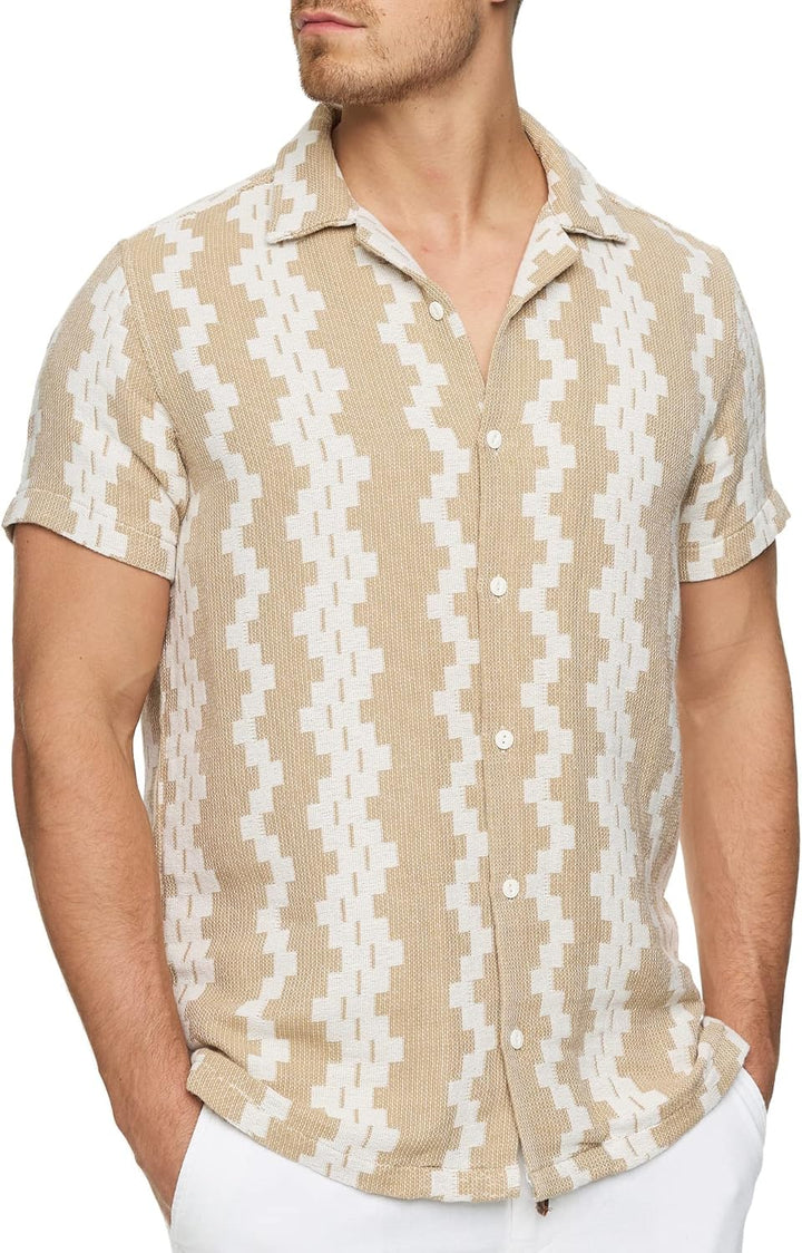 Indicode Herren INCosby Kurzarmhemd mit Button-Down-Kragen | Herrenhemd gestreift Kurzarm Hemd S Wei