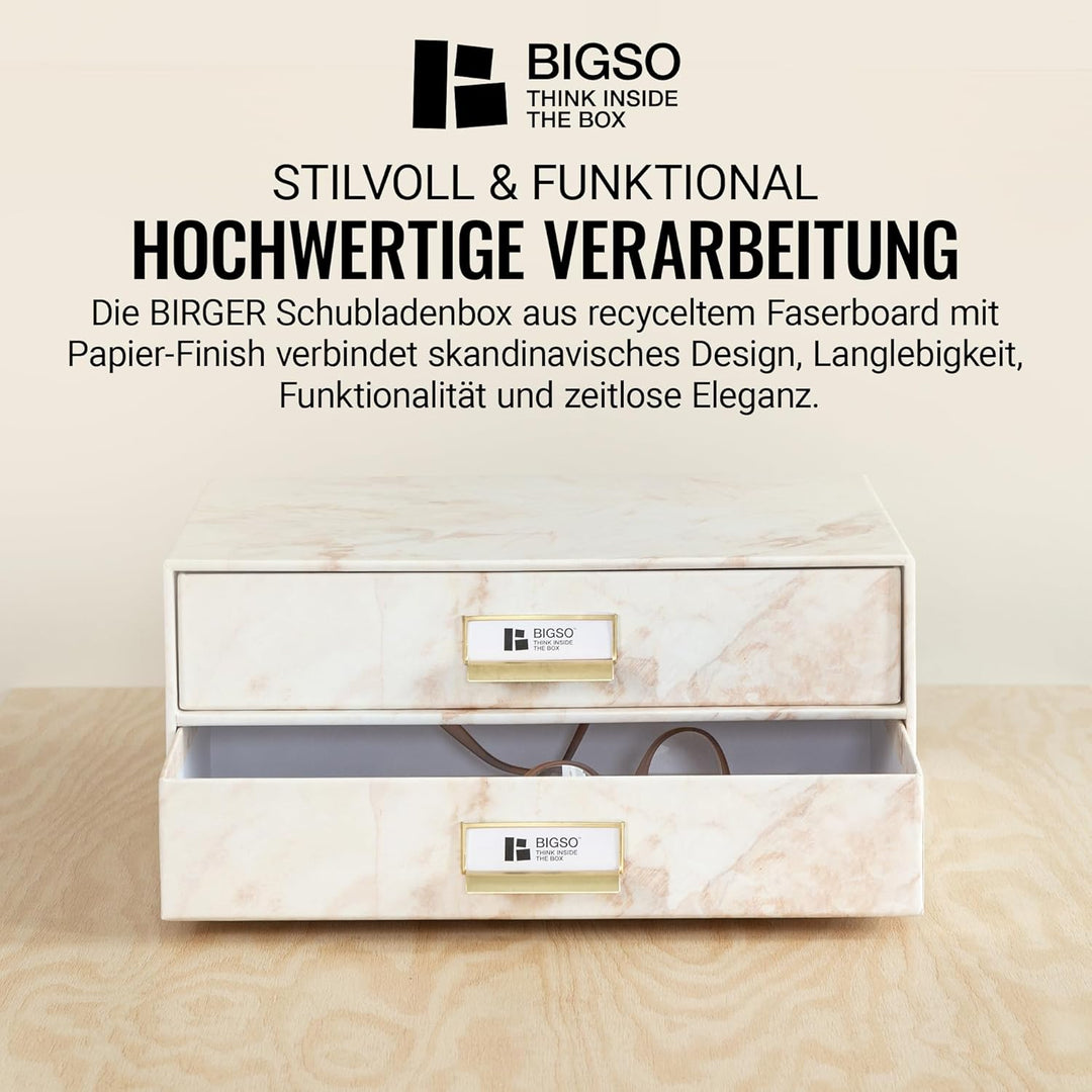 BIGSO BIRGER Schubladenbox – Aufbewahrungsbox mit 2 Schubladen – Schreibtisch Ablage für Dokumente &