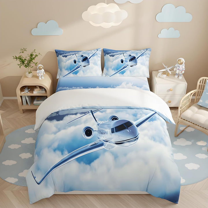 Homemissing Flugzeug Betten Set Flugzeug Drucken Bettwäsche Set 135x200cm für Kinder Jungen Mädchen