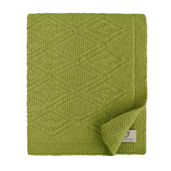 Linen & Cotton Babydecke Gestrickt Lilou Jungen Mädchen -100% Reine Neuseeland Wolle, Grün (85 x 65c