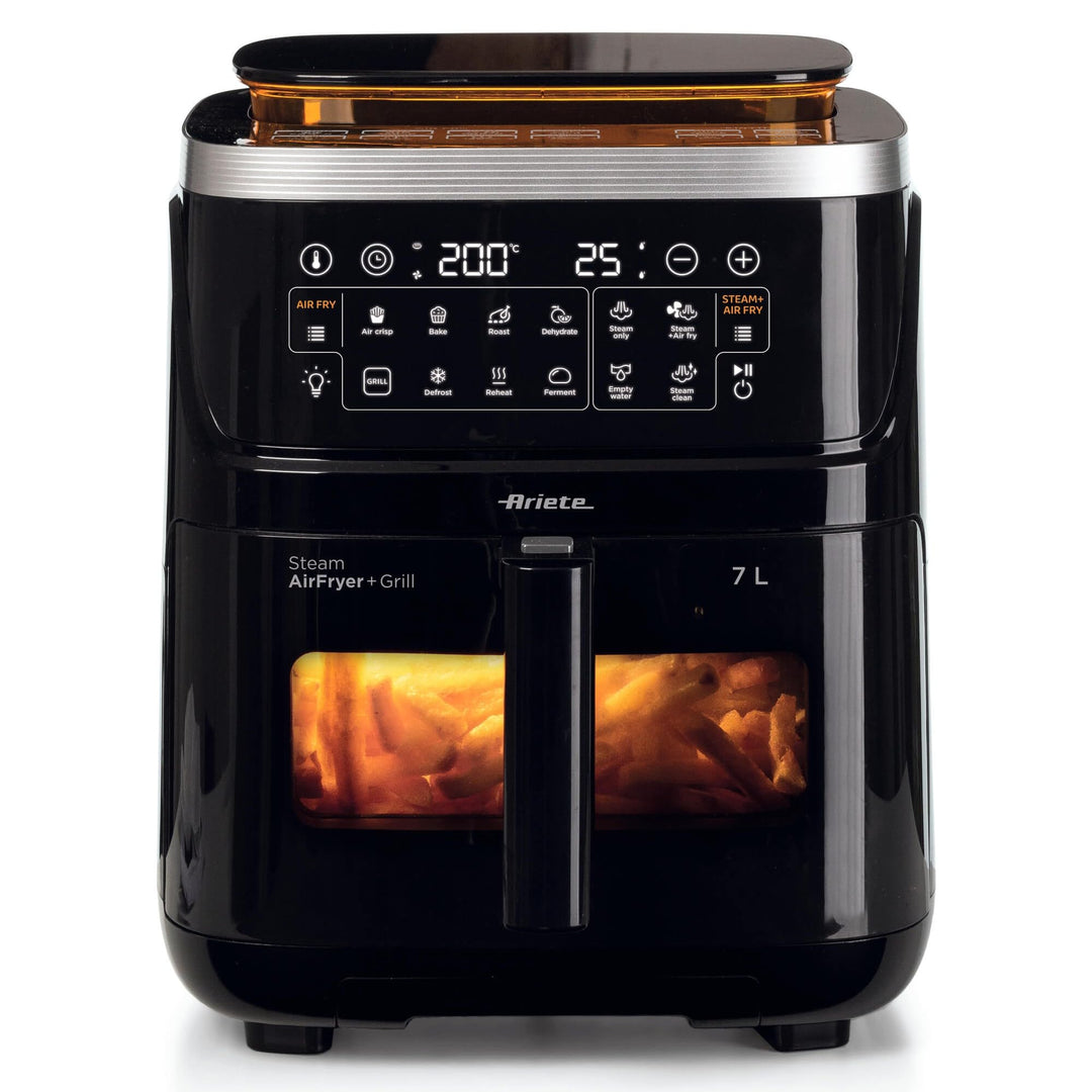 Ariete 4636 Luftfritteuse mit Dampffunktion + Grill, 1700W, Dörrfunktion, 10 Kochfunktionen, transpa