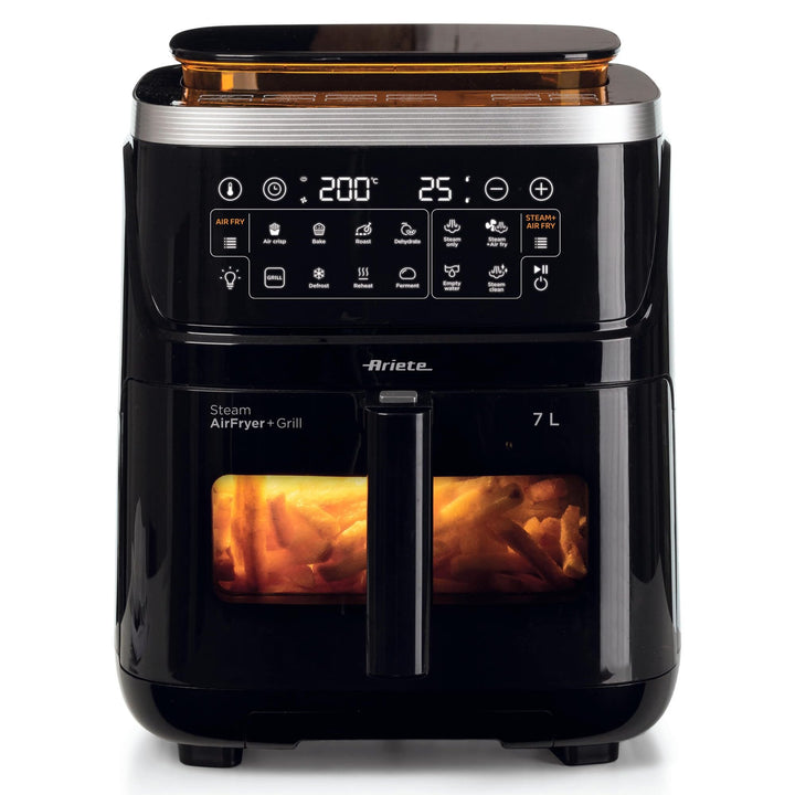 Ariete 4636 Luftfritteuse mit Dampffunktion + Grill, 1700W, Dörrfunktion, 10 Kochfunktionen, transpa