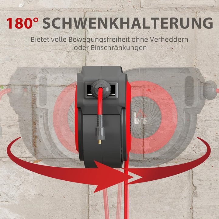 HOMCOM Automatik Druckluftschlauchtrommel 15m+1,5m Druckluftschlauch mit 1/4' Schnellanschluss, 9,5