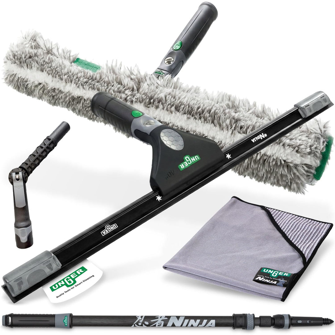 UNGER Ninja Profi Fensterreiniger 6in1 Carbon Stangen-Kit – Premium Fensterputzer Set mit Carbon-Tel