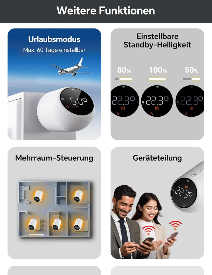 Heizkörperthermostat WLAN, Beok Thermostat Heizung Smart Thermostatkopf WiFi Heizungsthermostat Heiz