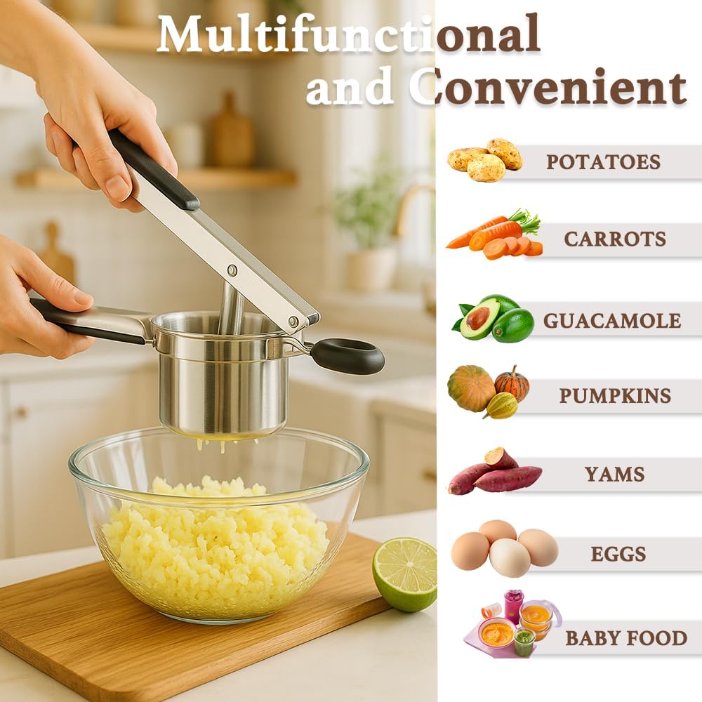 Grosse Kartoffelpresse aus robustem Edelstahl, Kartoffelpresse und Stampfer, Presse und Mash Küchenh